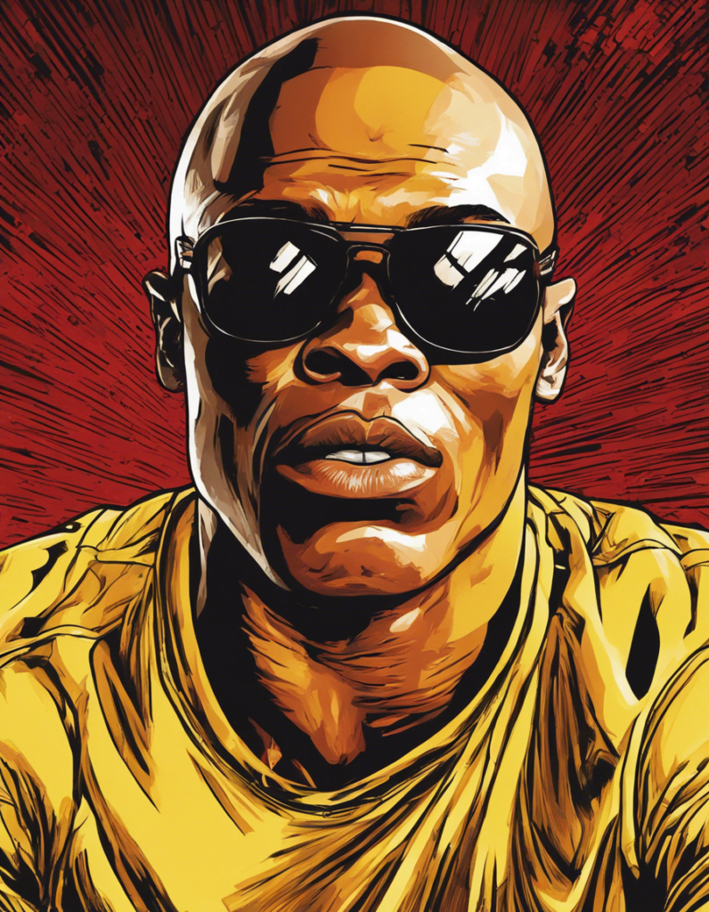 Anderson Silva portrait, wearing sunglasses, red and yellow portrait