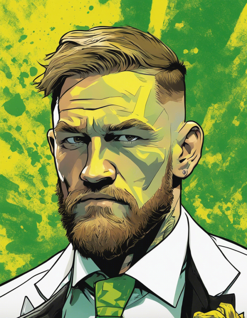 Conor McGregor comic illistration, green and yellow portrait