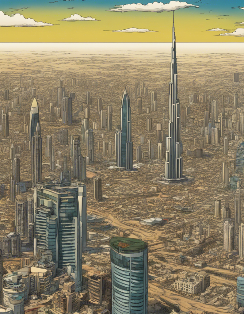 Abu Dhabi From birds eye view image, comic illustration