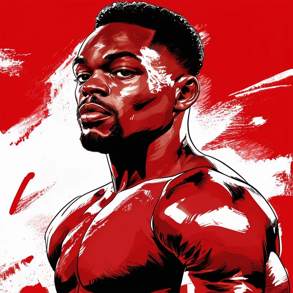 Errol Spence Jr portrait, red and white comic illustration