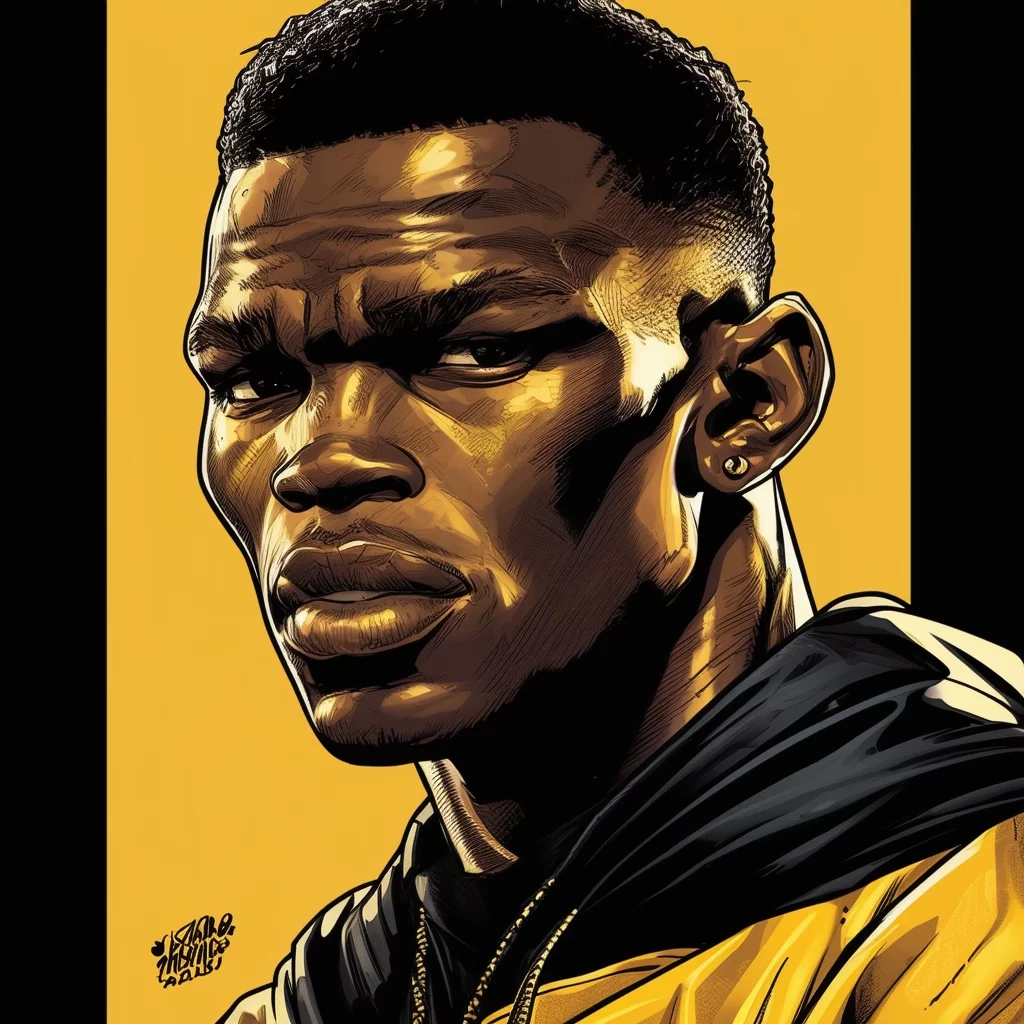 Israel Adesanya gold and black portrait