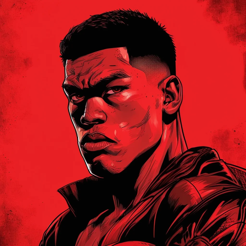 Jaime Munguia red and black comic illustrated portrait