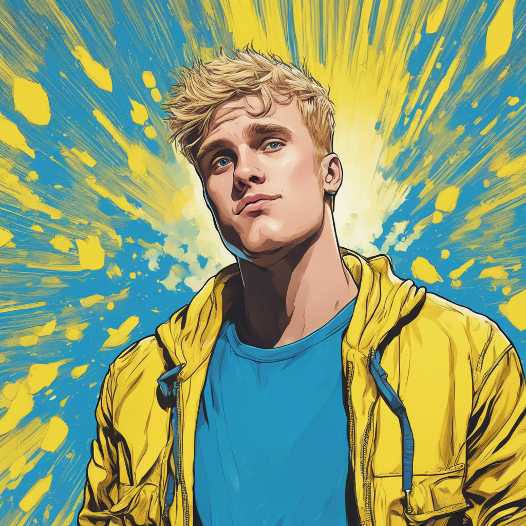 Jake Paul portrait, blue and yellow comic illustration