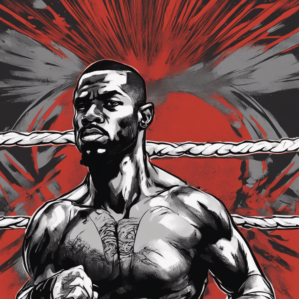 Jamahal Hill in UFC octagon, red and grey portrait, comic illustration