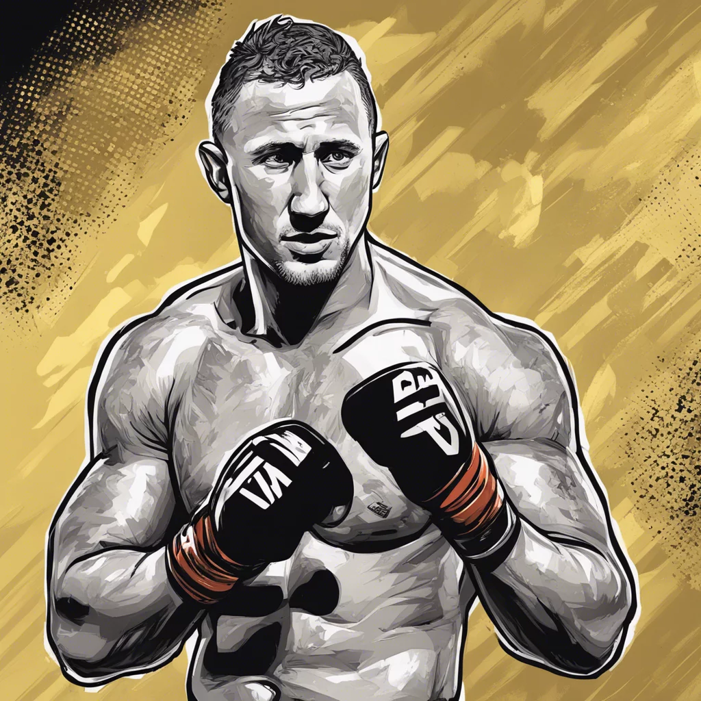 Justin Gaethje gold and black portrait, comic illustration