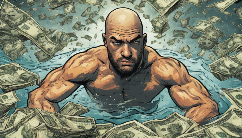 boxer swimming in the pool full of money