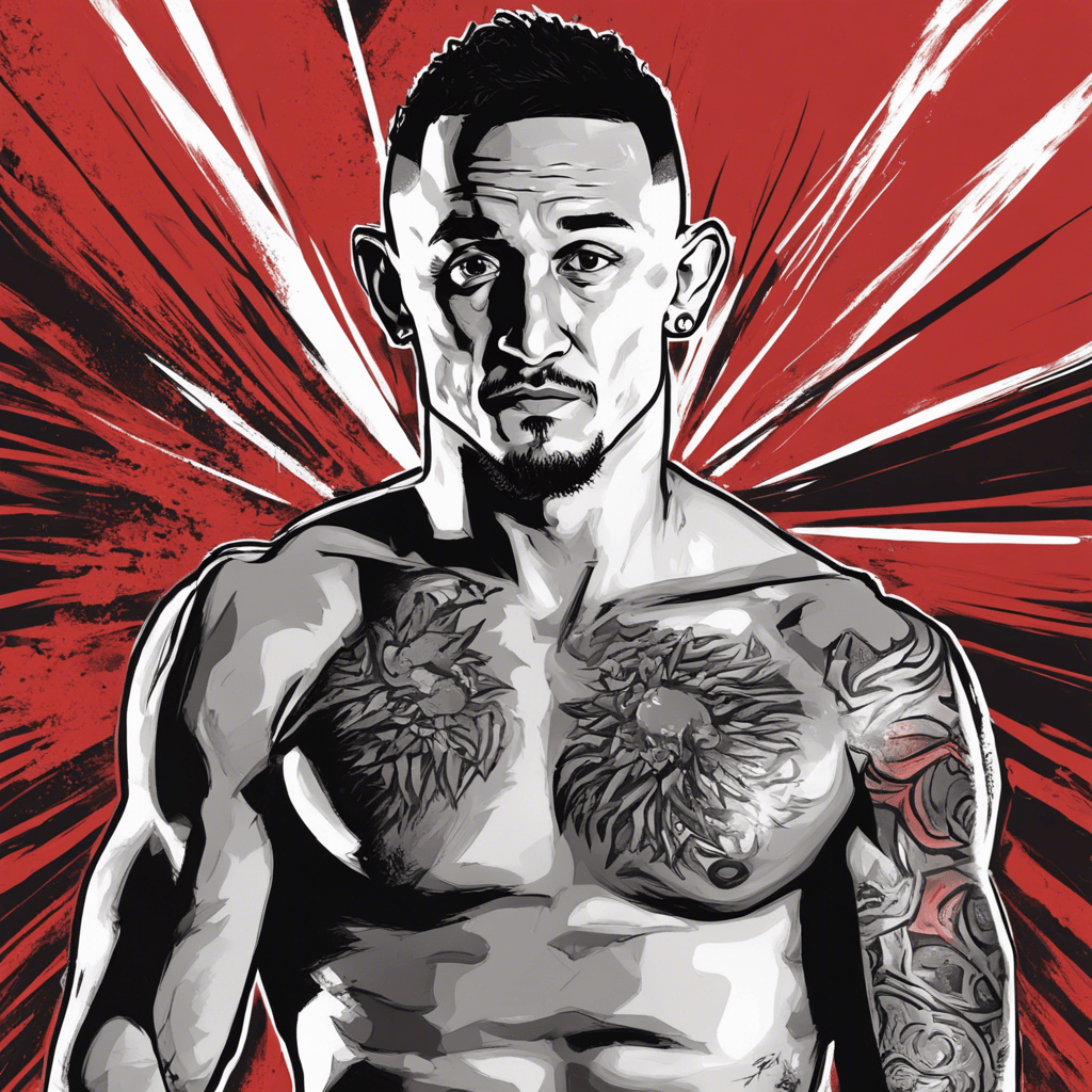 Max Holloway red and grey portrait, comic illustration