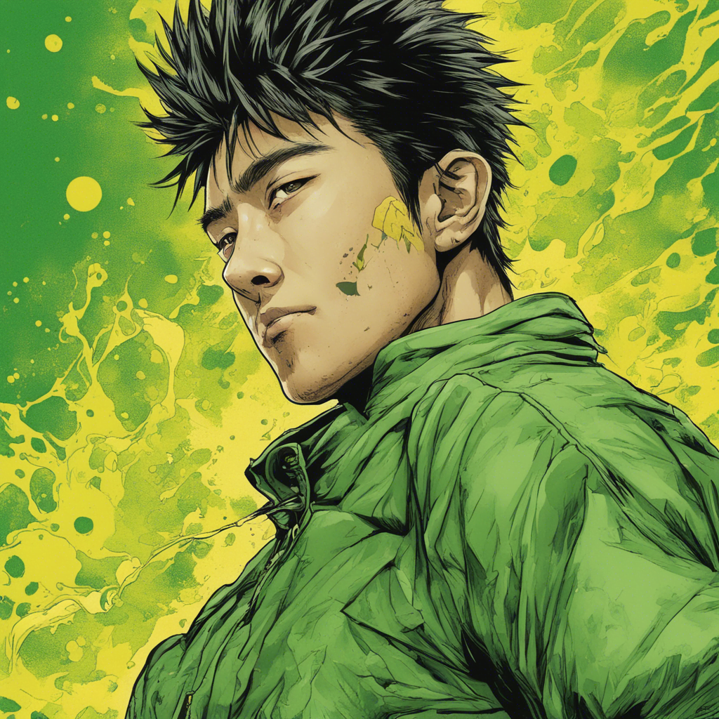 Naoya Inoue green and yellow portrait, comic illustration