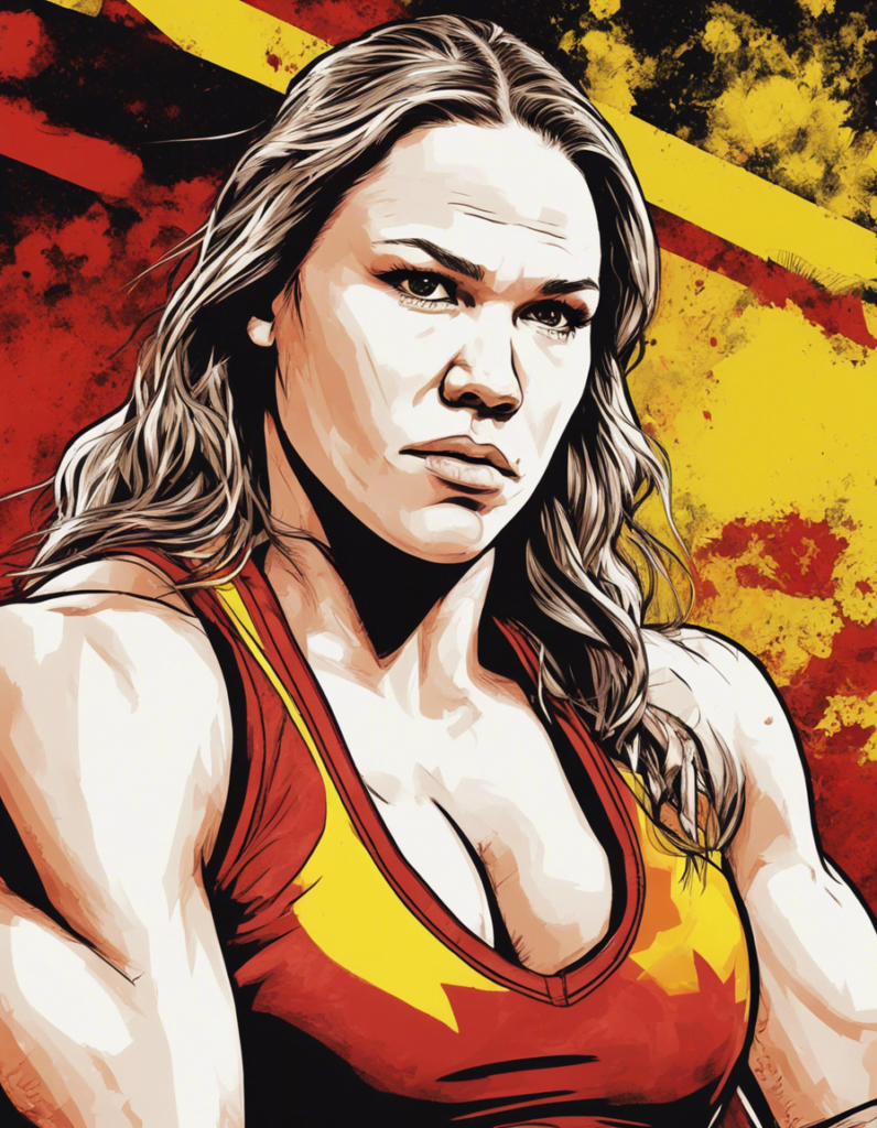 Ronda Rousey red and yellow portrait, cimic illustration