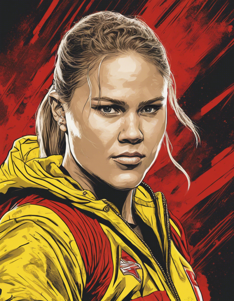 Ronda Rousey portrait, red yellow and black portrait