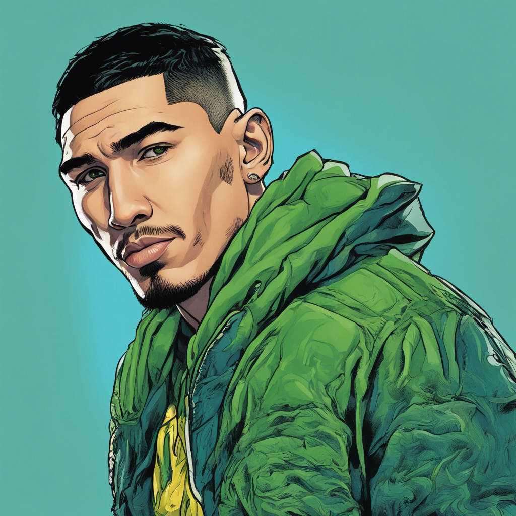 Teofimo Lopez Jr green portrait, comic illustration
