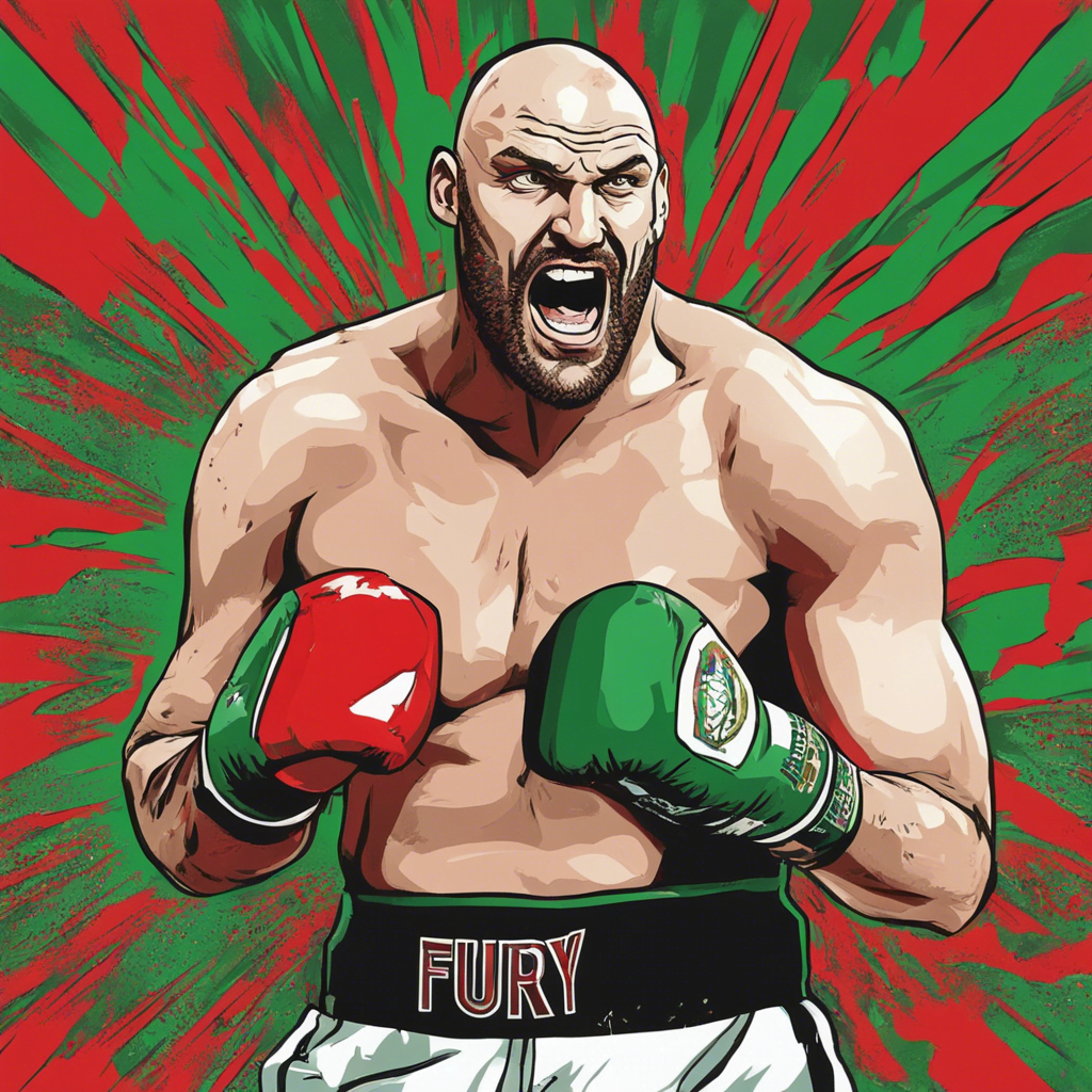 Tyson Fury red and green portrait, wearing green and red gloves