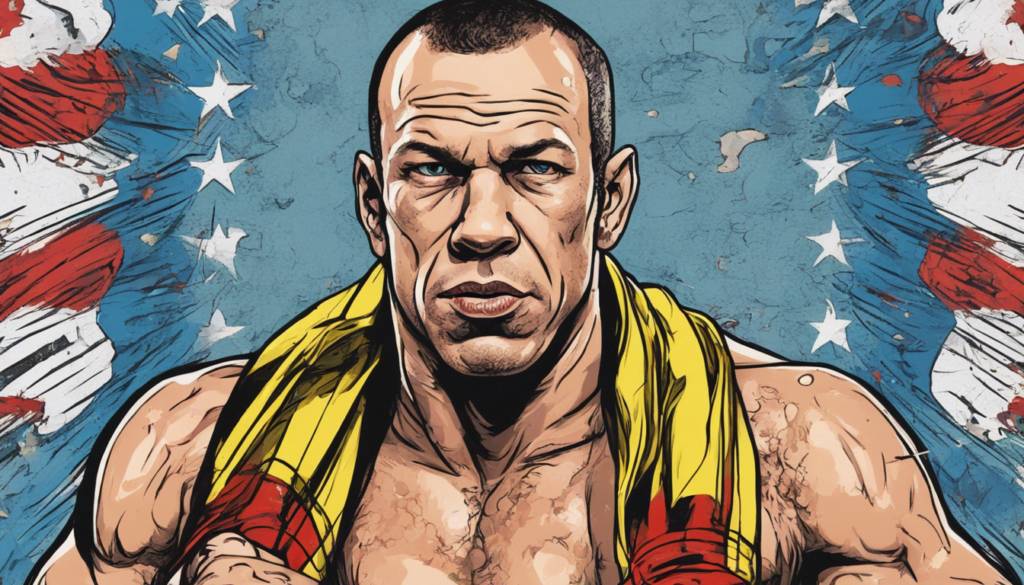 Wanderlei Silva portrait, comic illustration with USA flag in the background