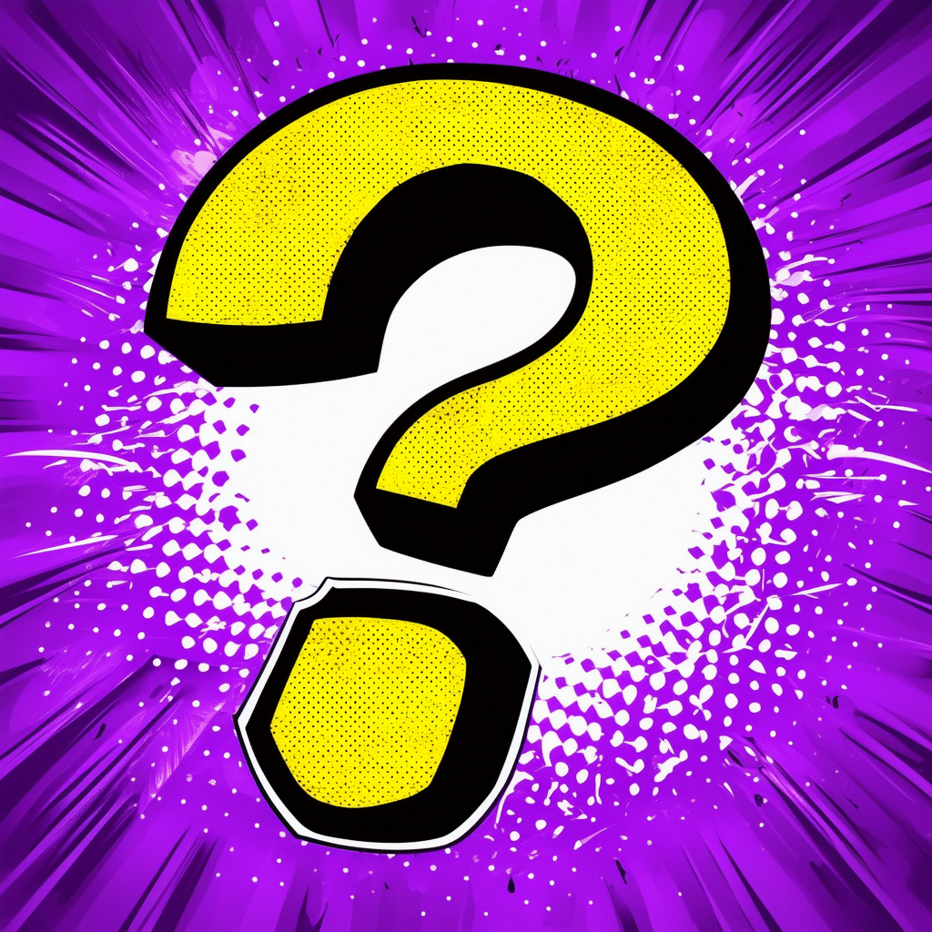 yellow question mark, purple and white  background, comic illustration