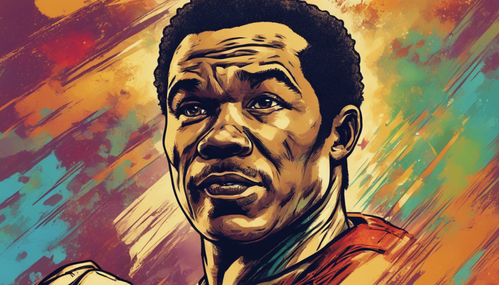 Henry Armstrong colorful background portrait, comic illustration