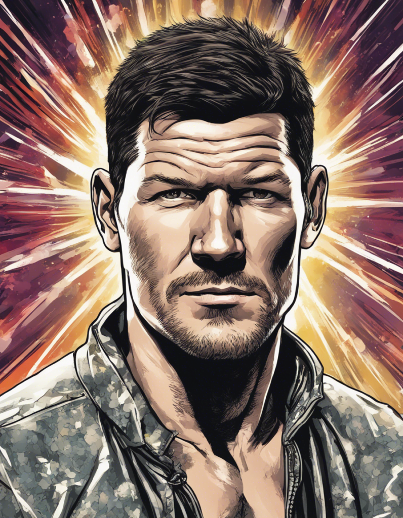 Michael Bisping portrait with shiny background, comic illustration