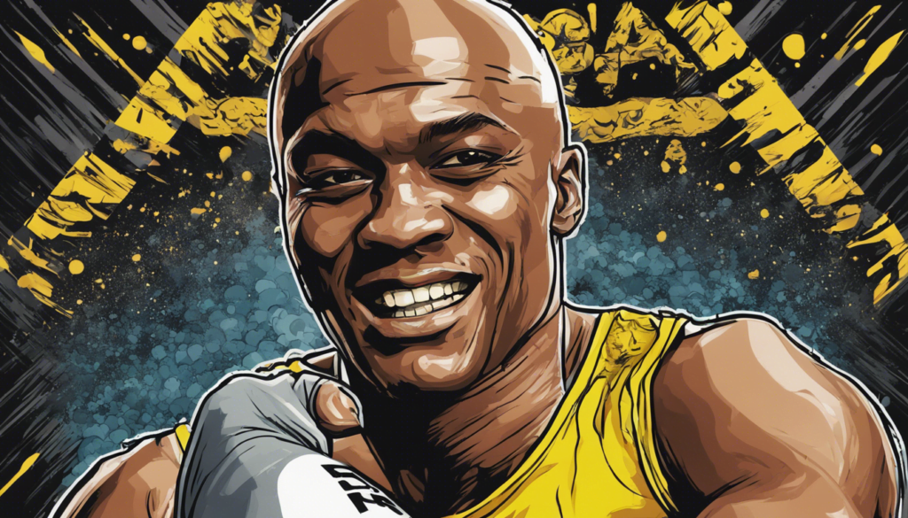 Anderson Silva portrait, blue and yellow themed comic illustration