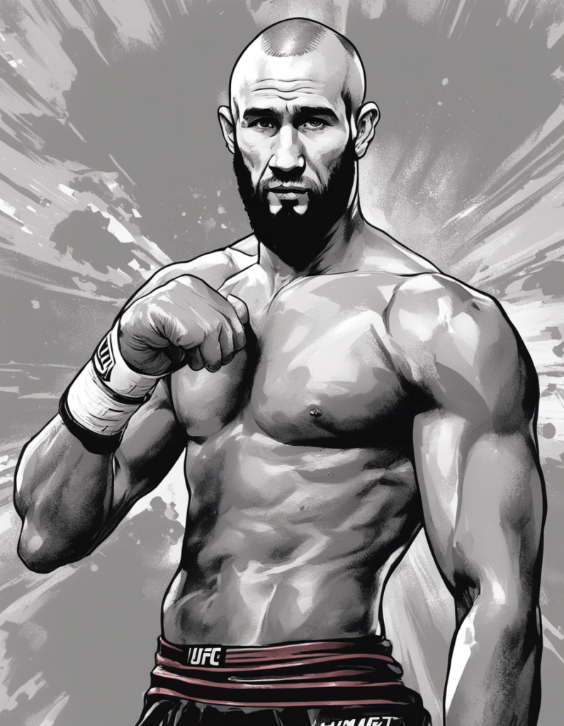 Khamzat Chimaev black and white portrait, wearing UFC gloves