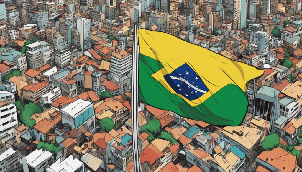 São Paulo, Brazil, bird's eye view, brazil flag