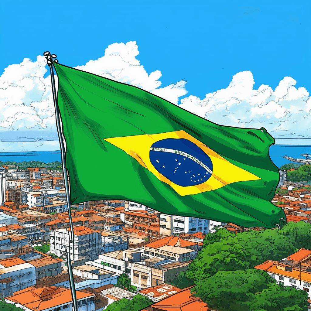 Manaus, Brazil, bird's eye view, brazil flag